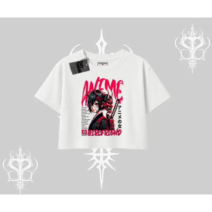 Oversize Crop Tshirt Anime Girlfriend Kırmızı