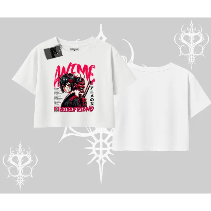 Oversize Crop Tshirt Anime Girlfriend Kırmızı
