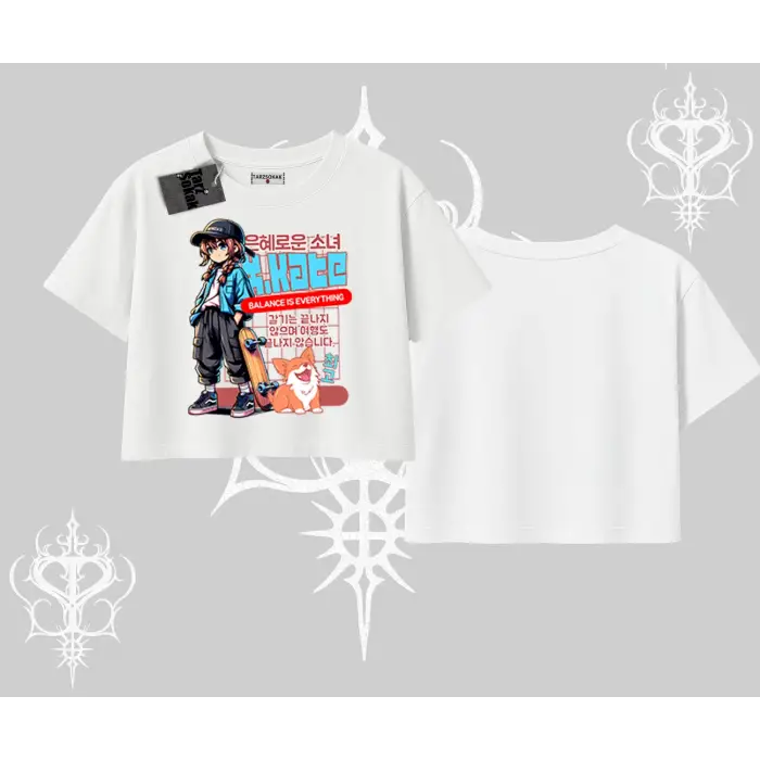 Oversize Crop Tshirt Anime Hiker Girl Balance Is Everything Baskılı