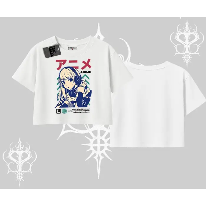 Oversize Crop Tshirt Anime Kız Desenli Japon Tarzı