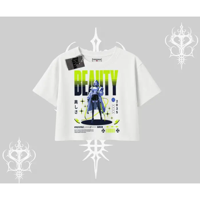 Oversize Crop Tshirt Anime Unity Neon Detaylı Grafik Baskılı
