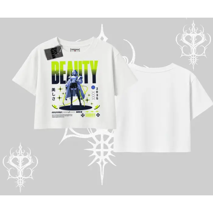 Oversize Crop Tshirt Anime Unity Neon Detaylı Grafik Baskılı