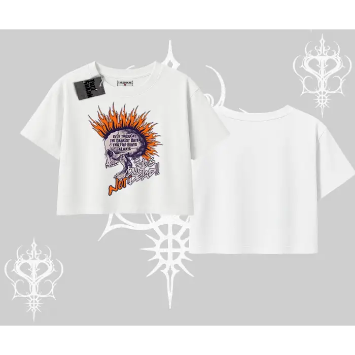 Oversize Crop Tshirt Burning Skull Rebel Street Anthem