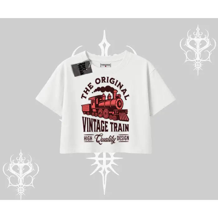 Oversize Crop Tshirt Classic Railroad Vintage Train Street Aesthetic