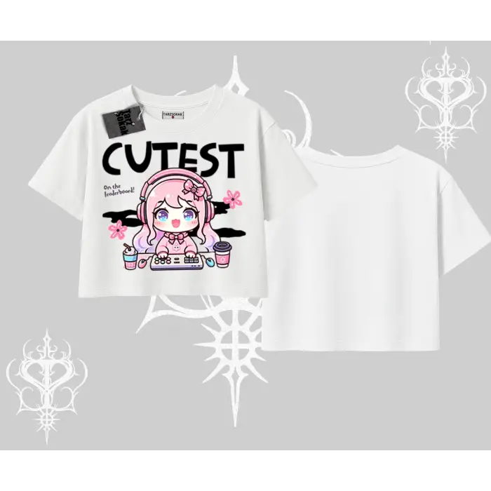 Oversize Crop Tshirt Cute Anime Gamer Girl Baskılı