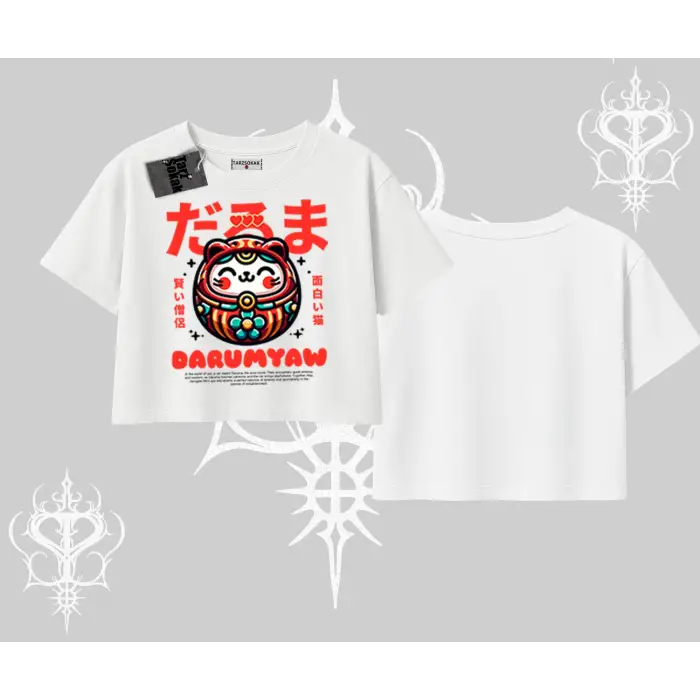 Oversize Crop Tshirt Daruma Kedi Anime Baskılı