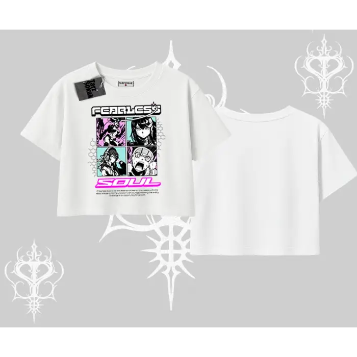Oversize Crop Tshirt Fearless Soul Anime Kolaj Baskılı