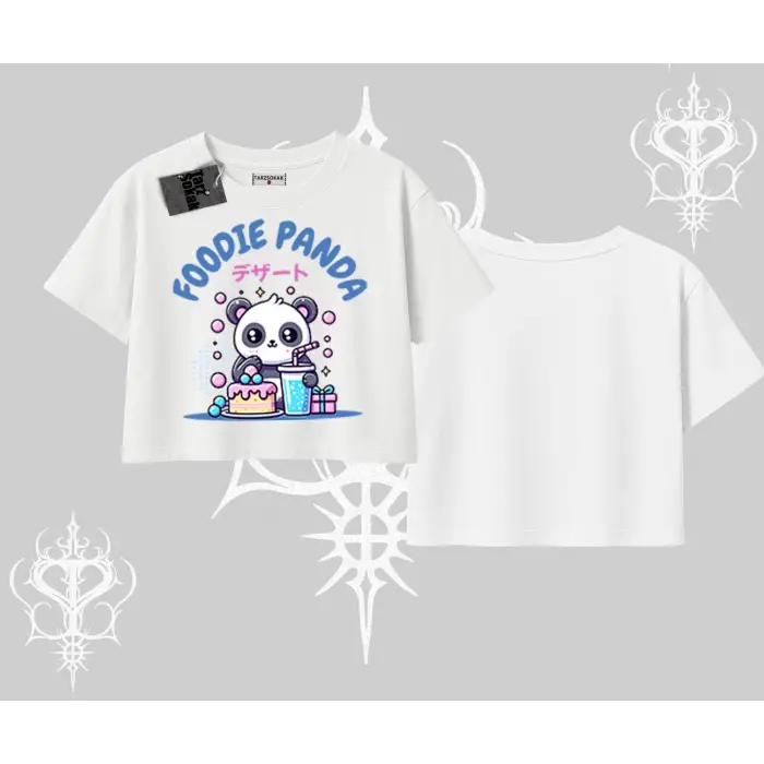 Oversize Crop Tshirt Foodie Panda Tatlı ve Sevimli Panda Baskılı