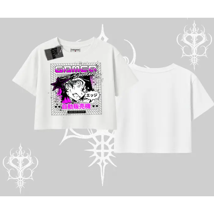 Oversize Crop Tshirt Games Schoolgirl Anime Baskılı