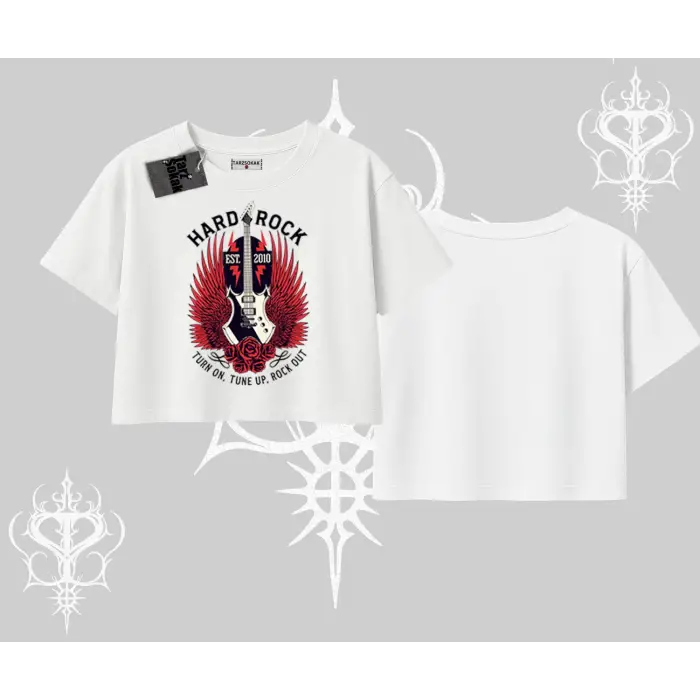 Oversize Crop Tshirt Hard Rock Winged Guitar Rebellion