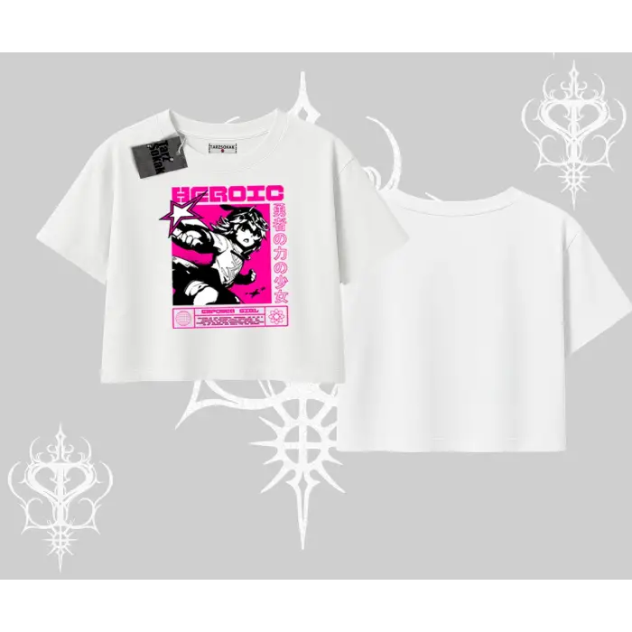 Oversize Crop Tshirt Heroic Anime Girl Japon Stil Grafik Baskılı