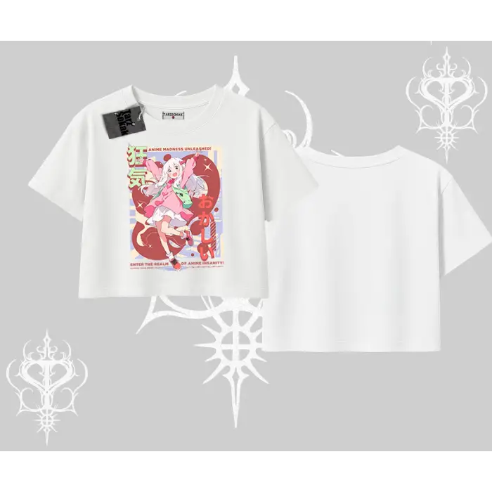 Oversize Crop Tshirt Madness Unleashed Anime Girl Baskılı