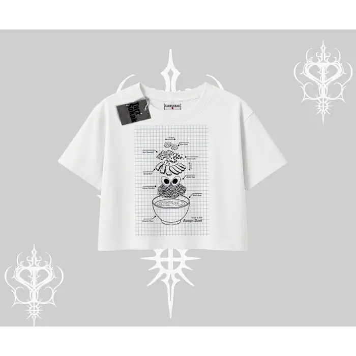 Oversize Crop Tshirt Noodle Theory Hand Drawn Concept
