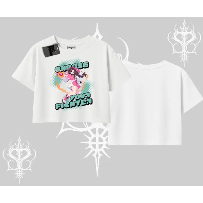 Oversize Crop Tshirt Oversize  Anime Kız Desenli Japon Stil