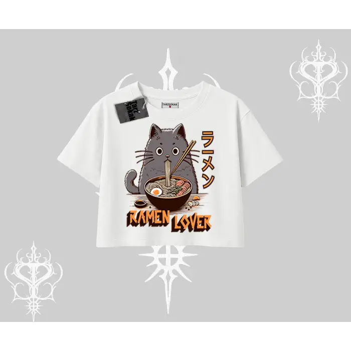 Oversize Crop Tshirt Ramen Lover Kedi Anime Baskılı