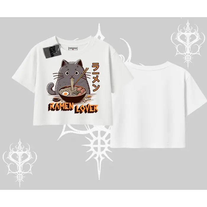 Oversize Crop Tshirt Ramen Lover Kedi Anime Baskılı