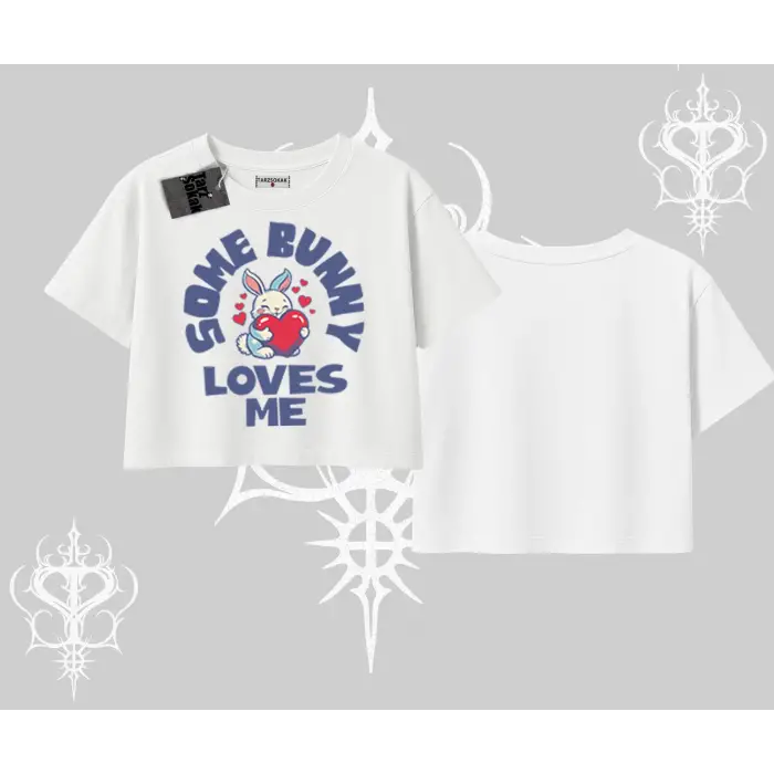 Oversize Crop Tshirt Sevimli Tavşan Some Bunny Loves Me Baskılı
