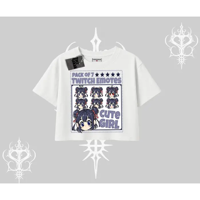 Oversize Crop Tshirt Twitch Emotes Cute Girl Anime Expression