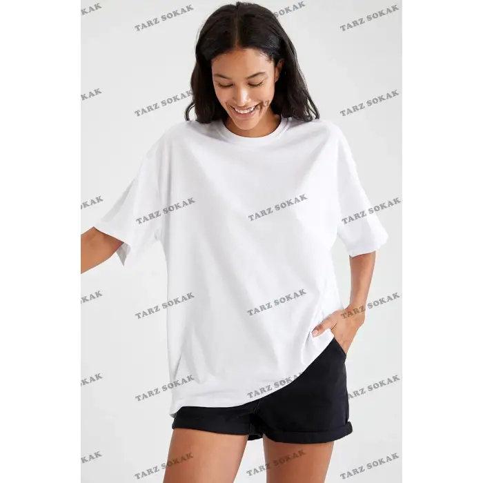 Oversize Fit Pamuklu Kısa Kollu Basic Siyah