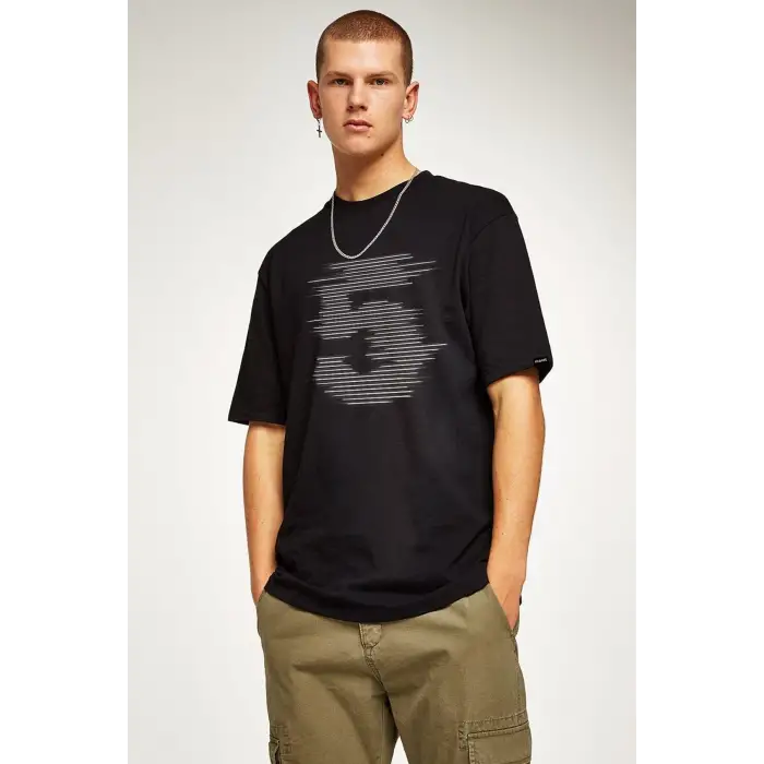 Oversize Five Baskılı Siyah Tshirt NRAGE69