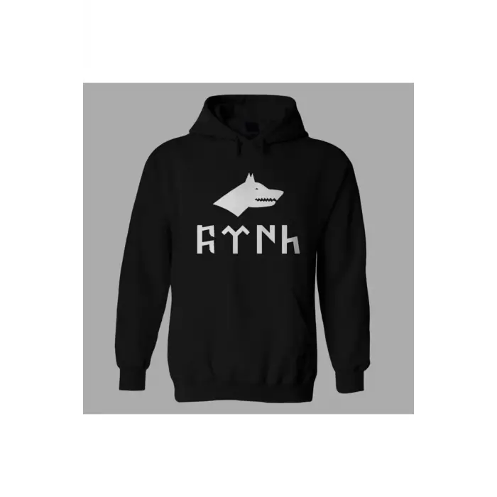 Oversize Gök Türk Kurt Siyah Hoodie