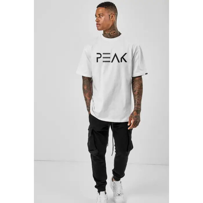 Oversize Peak Baskılı Beyaz Tshirt NRAGE132
