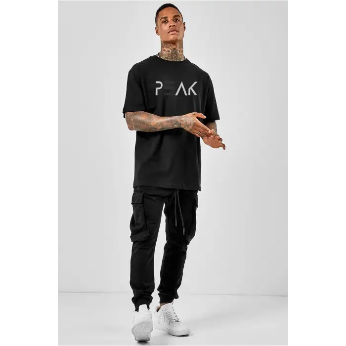 Oversize Peak Baskılı Siyah Tshirt NRAGE131