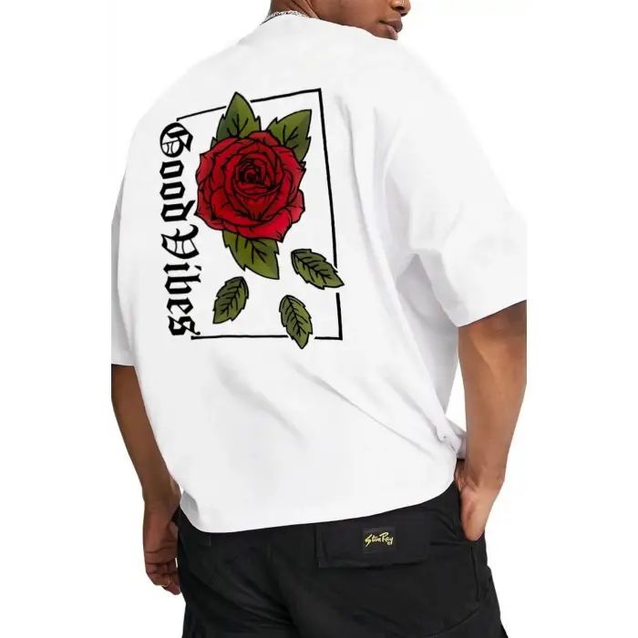 Oversize Rose Unisex Beyaz T-shirt