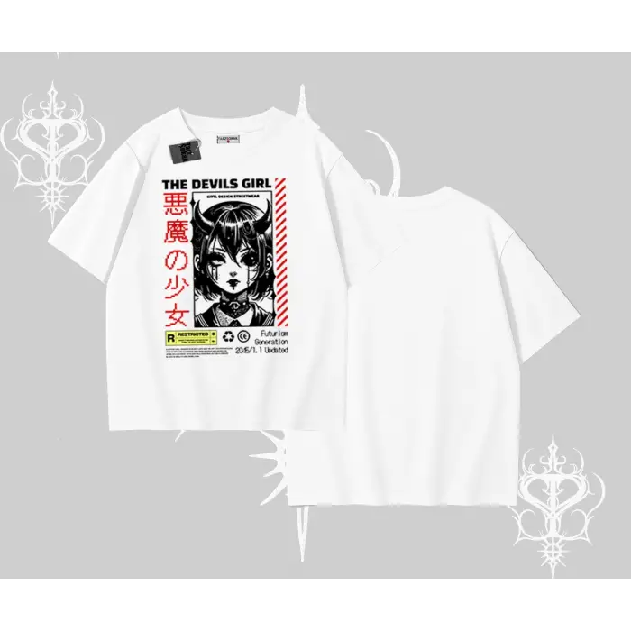 Oversize Tshirt Anime Devils Girl Japanese Style Baskılı