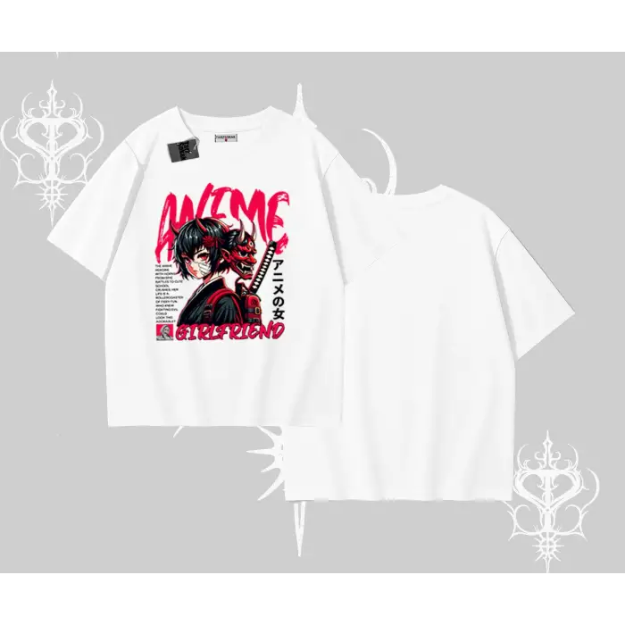 Oversize Tshirt Anime Girlfriend Kırmızı