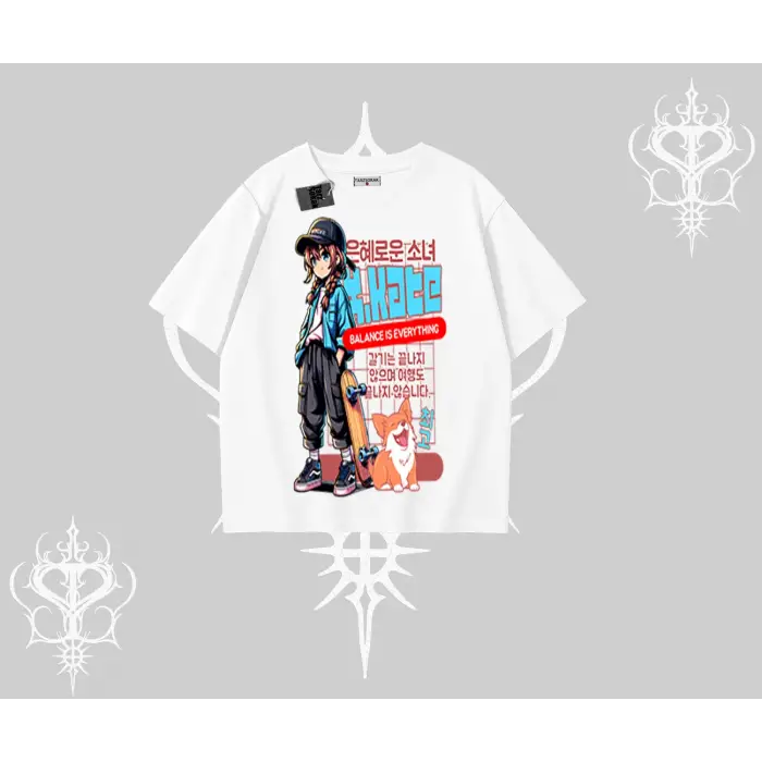 Oversize Tshirt Anime Hiker Girl Balance Is Everything Baskılı