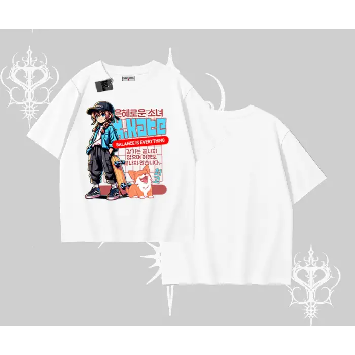 Oversize Tshirt Anime Hiker Girl Balance Is Everything Baskılı
