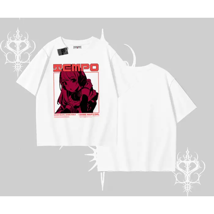 Oversize Tshirt Anime Waifu Kırmızı Grafik Desenli