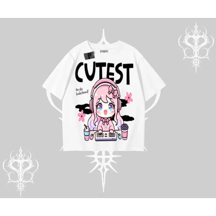 Oversize Tshirt Cute Anime Gamer Girl Baskılı