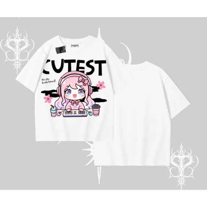 Oversize Tshirt Cute Anime Gamer Girl Baskılı