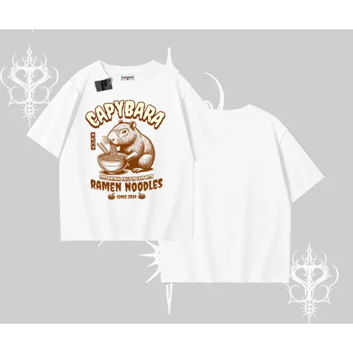 Oversize Tshirt Cute Capybara Enjoying Ramen Noodles Artwork
