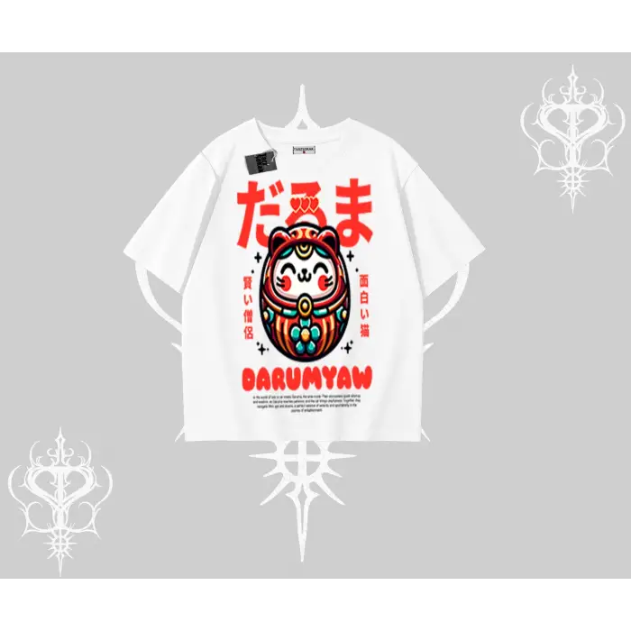 Oversize Tshirt Daruma Kedi Anime Baskılı