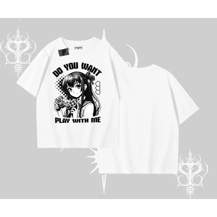 Oversize Tshirt Do You Want Play With Me Anime Kız Baskılı
