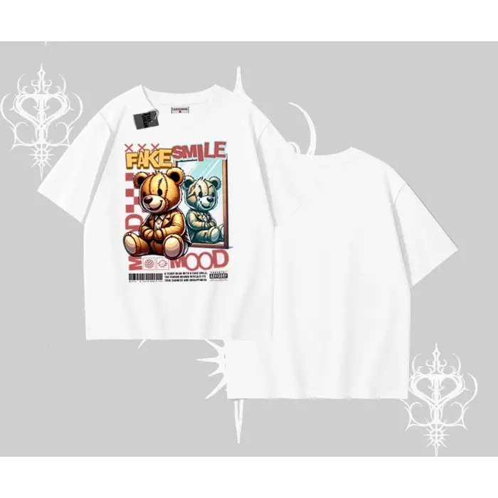 Oversize Tshirt Fake Smile Mood Ayıcık Grafik Baskılı