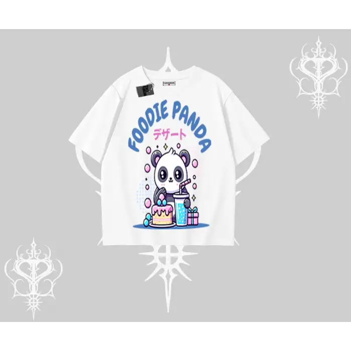Oversize Tshirt Foodie Panda Tatlı ve Sevimli Panda Baskılı