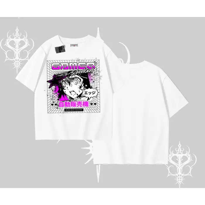 Oversize Tshirt Games Schoolgirl Anime Baskılı