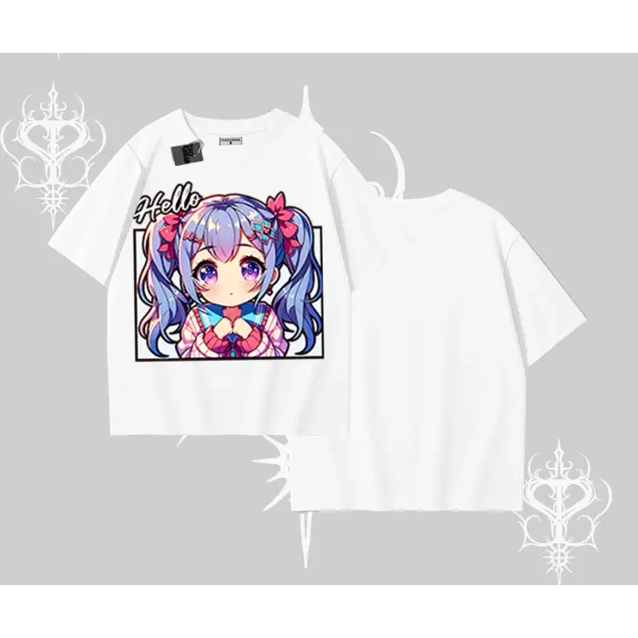 Oversize Tshirt Hello Anime Kız Sevimli Karakter Baskılı