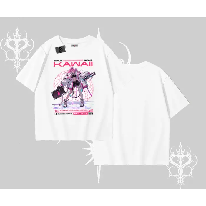 Oversize Tshirt Kawaii Cyberpunk Kız Japon Stil Baskı