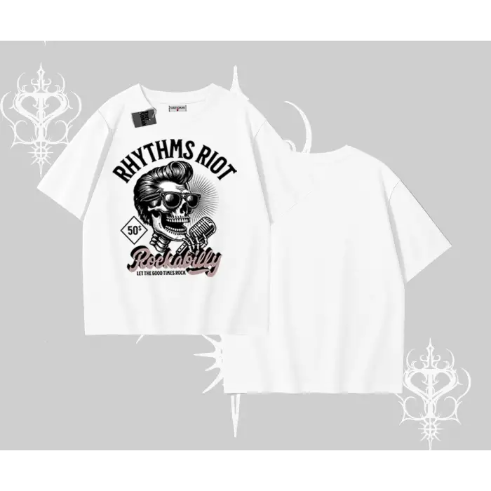 Oversize Tshirt Rhythms Riot Vintage Rockabilly Skull Street Aesthetic