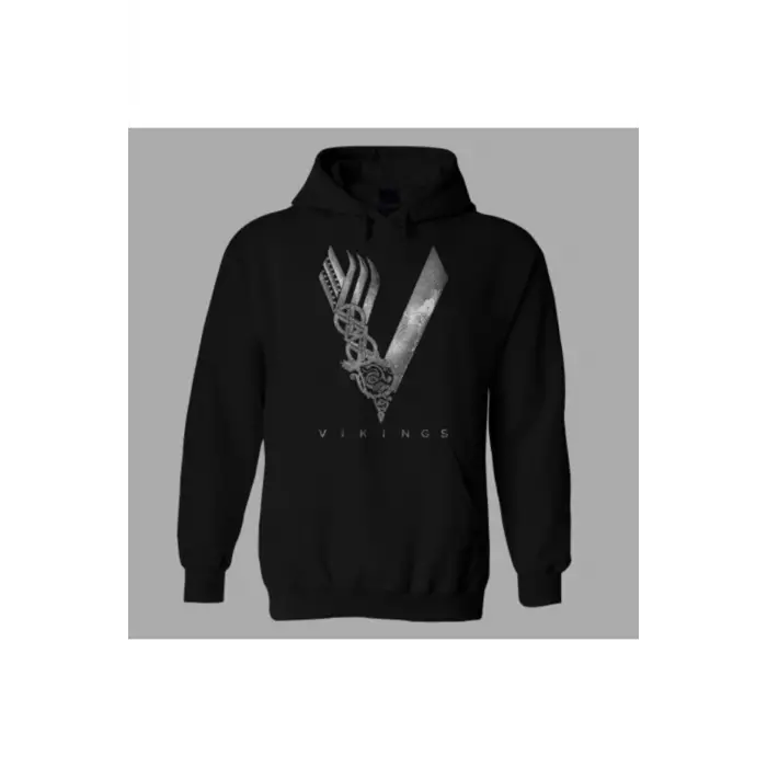 Oversize Vikings Siyah Hoodie