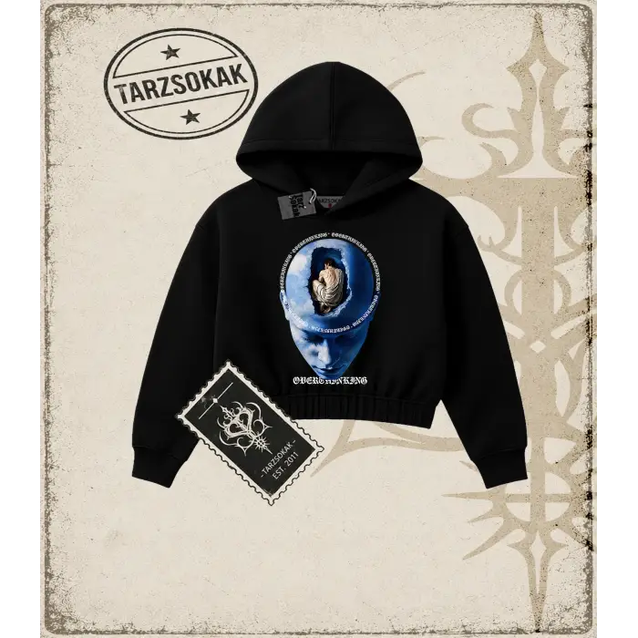 OVERTHINKING Kadın Crop Kapşonlu Sweatshirt