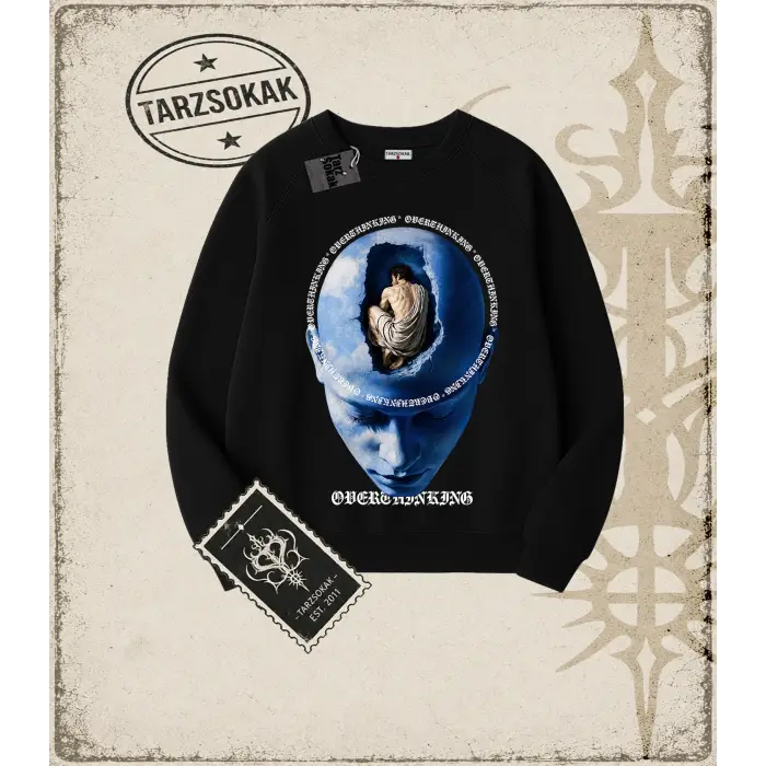 OVERTHINKING Oversize Unisex Bisiklet Yaka Sweatshirt