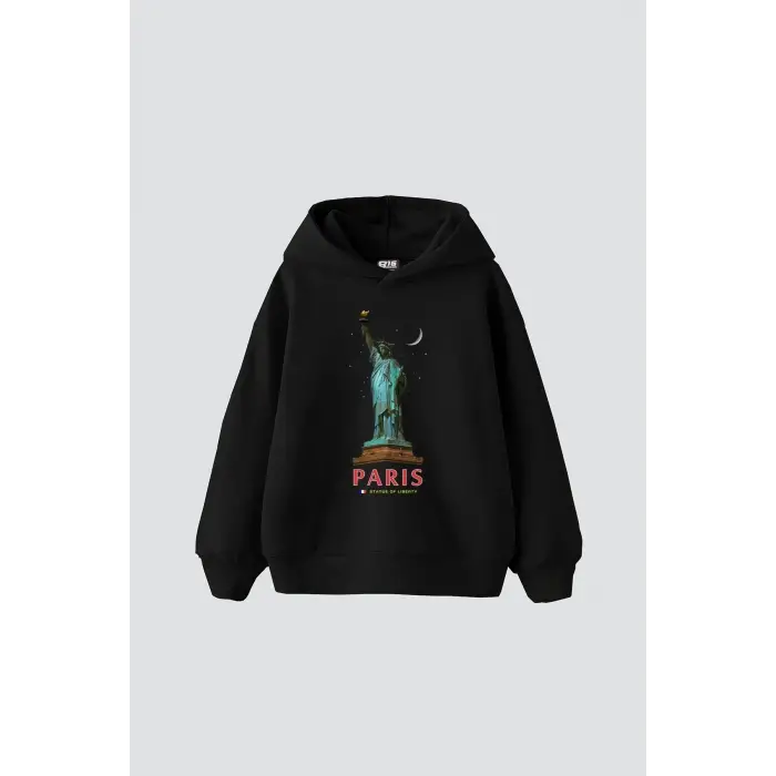 Parıs State Of Lıberty Baskılı Oversize Unisex Siyah