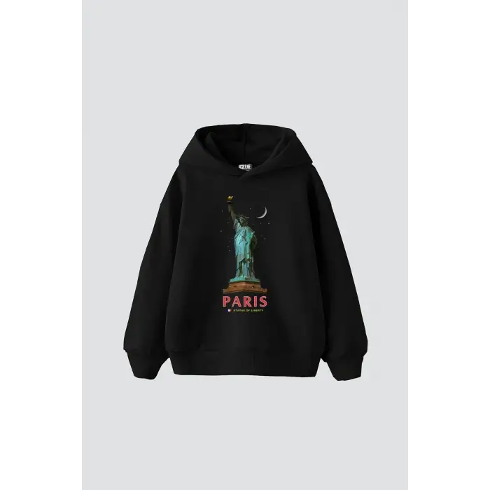 Parıs State Of Lıberty Baskılı Oversize Unisex Siyah