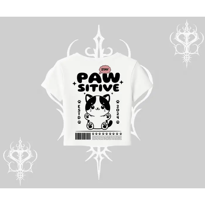 Paw Sitive Kedi Arka Baskılı Babby Tee Tshirt